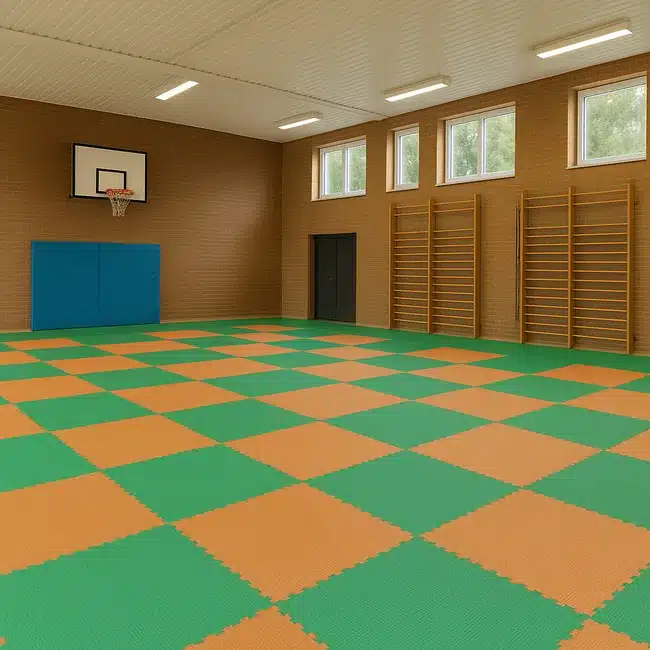 sportshall with orange and green tatami mats