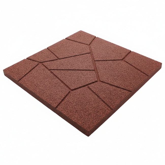 Recycled rubber outdoor tile red – flagstone pattern, non-slip