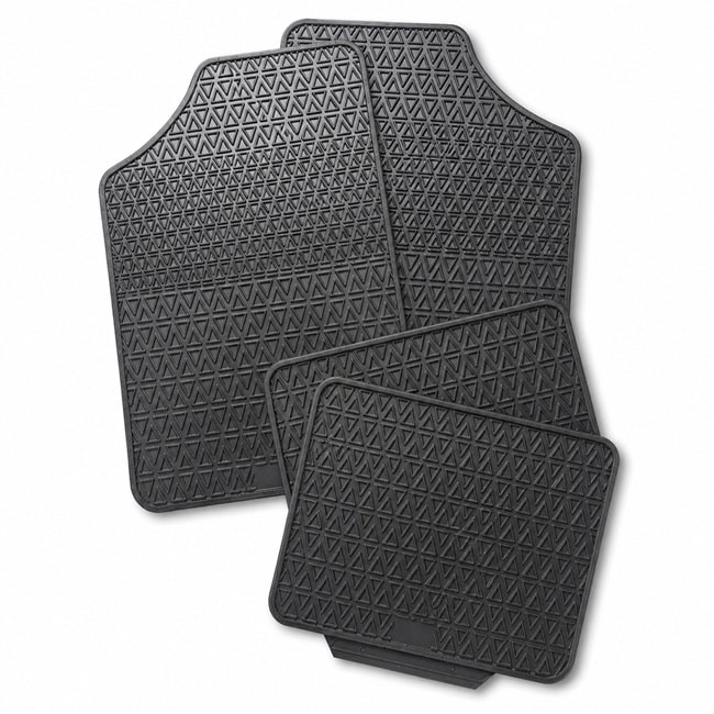 Black 4 piece rubber car mat set with anti-slip triangle pattern for vehicle floor protection