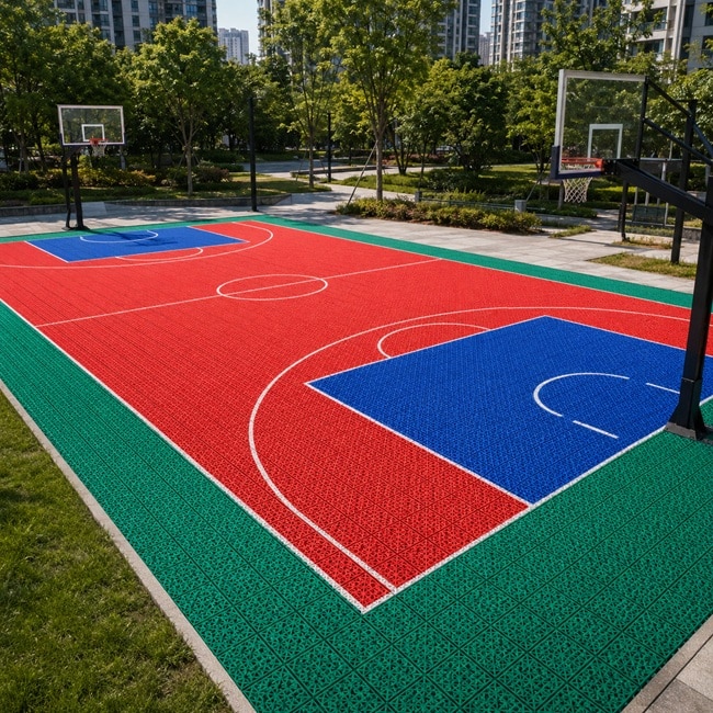 outdoor recreational sportsfield made of anti slip interlocking multi purpose tiles